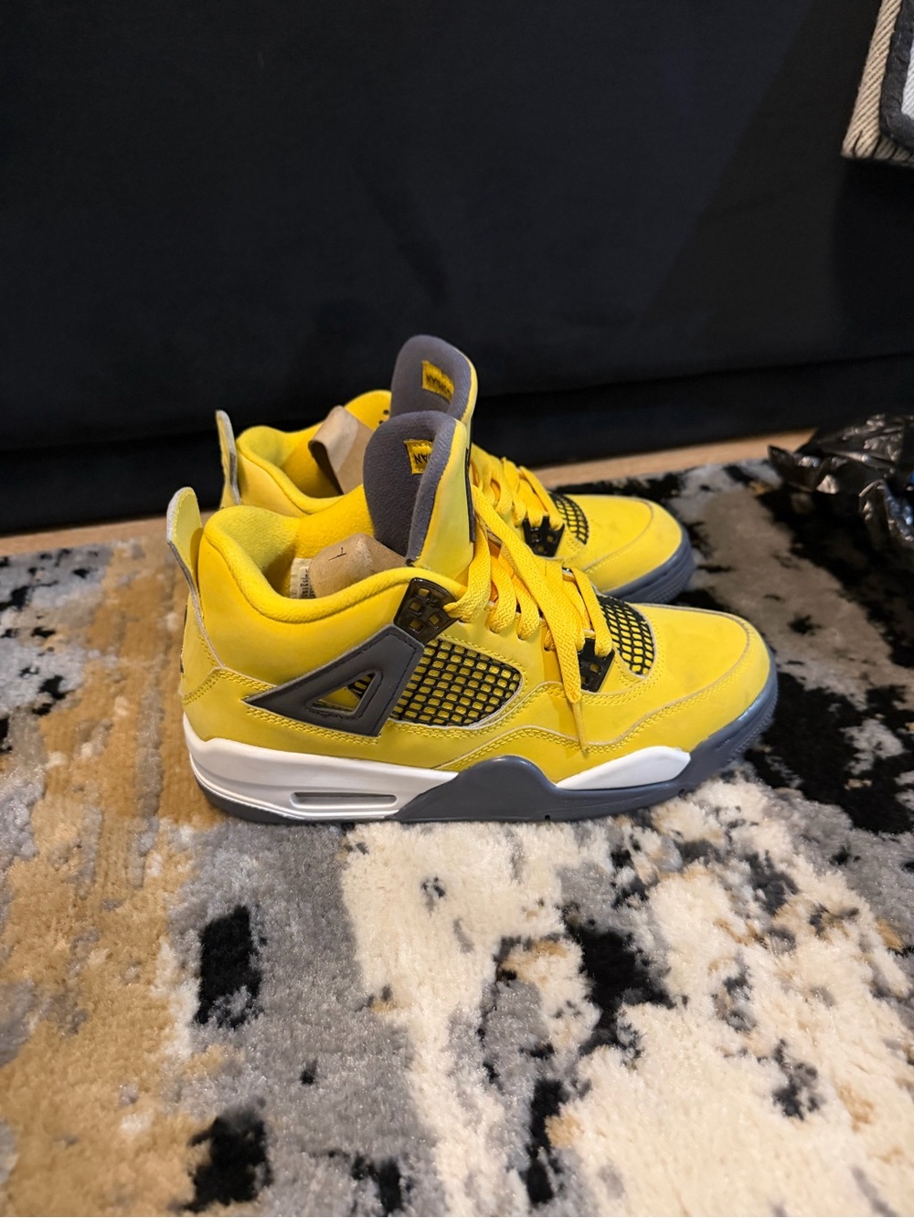 Jordan Kids Yellow and Gray Retro 4 Sneakers